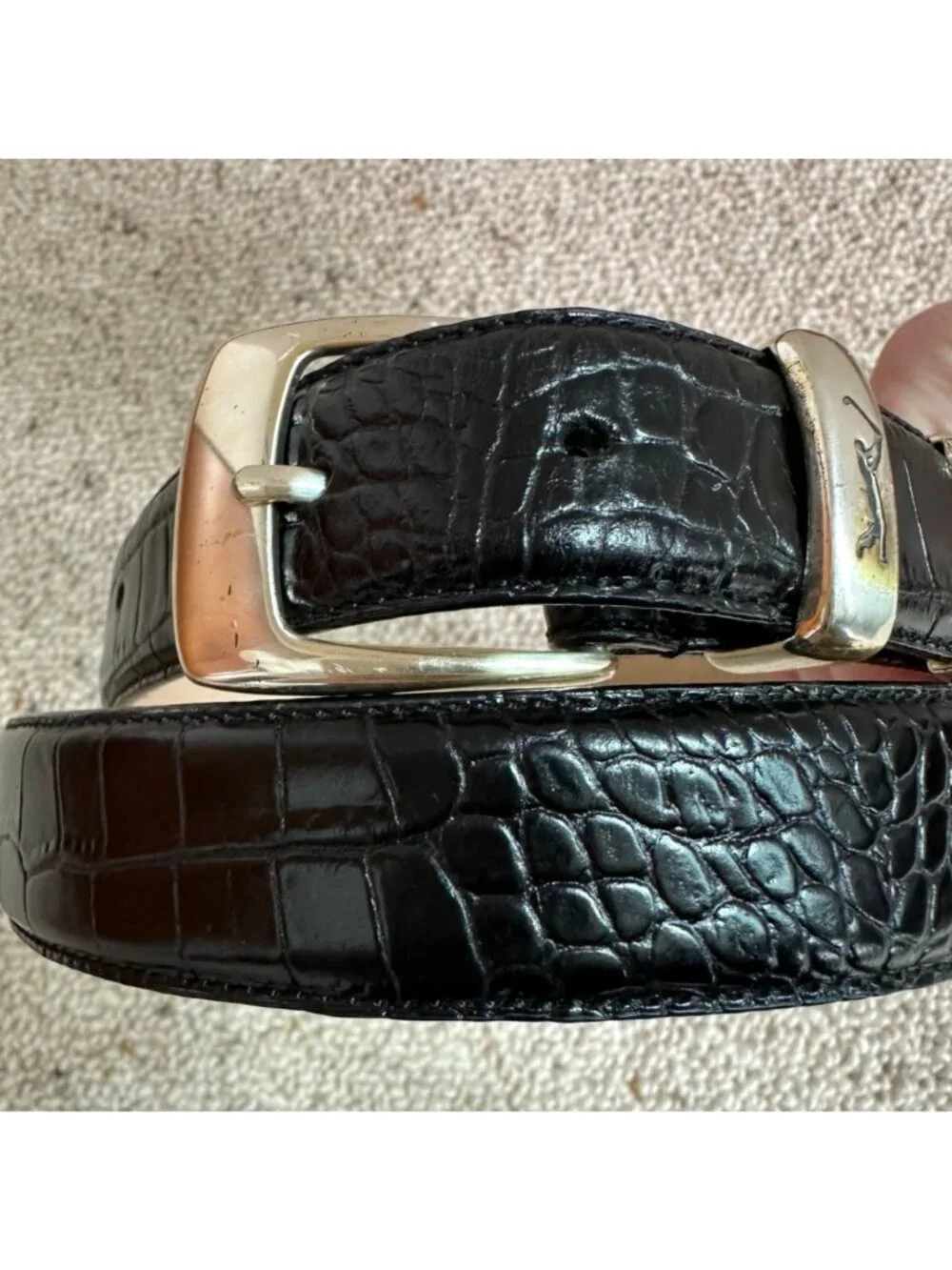 Silpada Designs Embossed Italian Leather Belt Size 38 Silver Tone Buckle Golf
